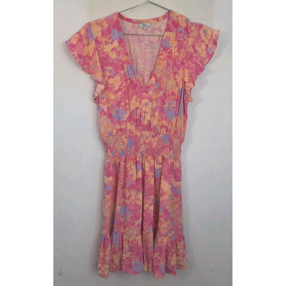Rails Tara Floral Print Mini Dress in Passion Flower Pink Tiered Smocked Size M
